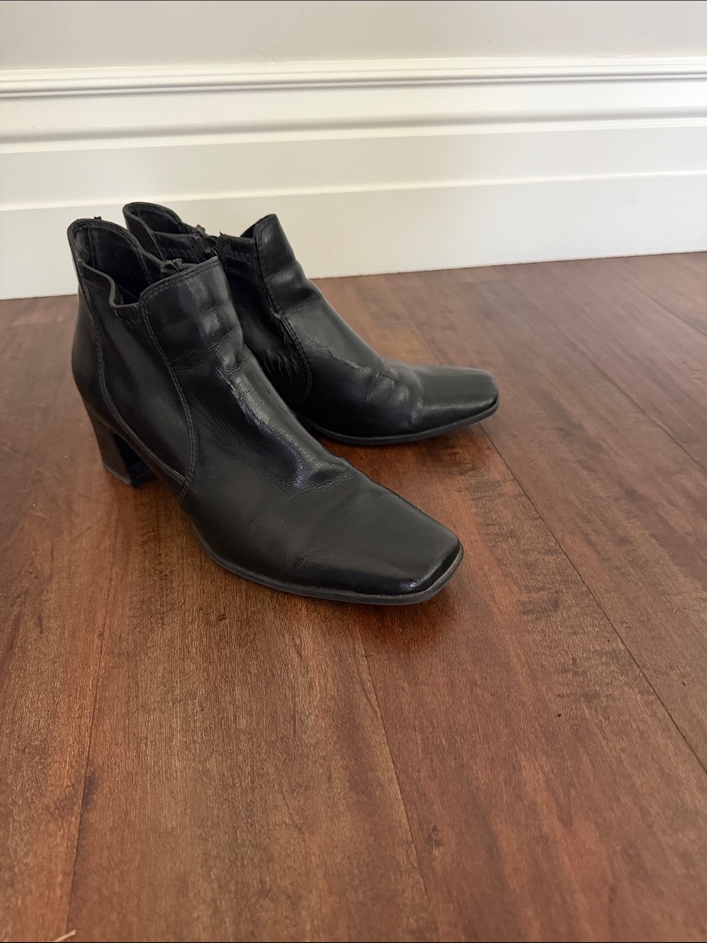 G.H. Bass & Co. Black Leather Square-Toe Ankle Boots
